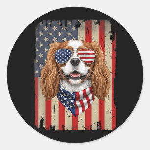 4. Juli Cavalier King Charles Spaniel Hund Runder Aufkleber