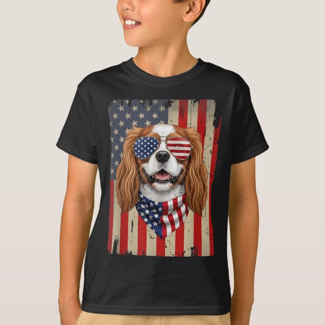 4. Juli Cavalier King Charles Spaniel Hund T-Shirt (Vorderseite)