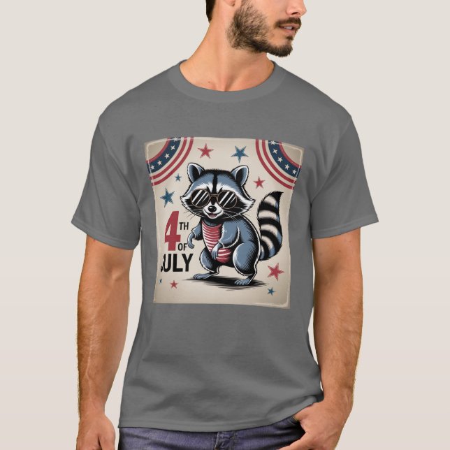 "4. Juli" Cool Raccoon Patriotic T-Shirt (Vorderseite)