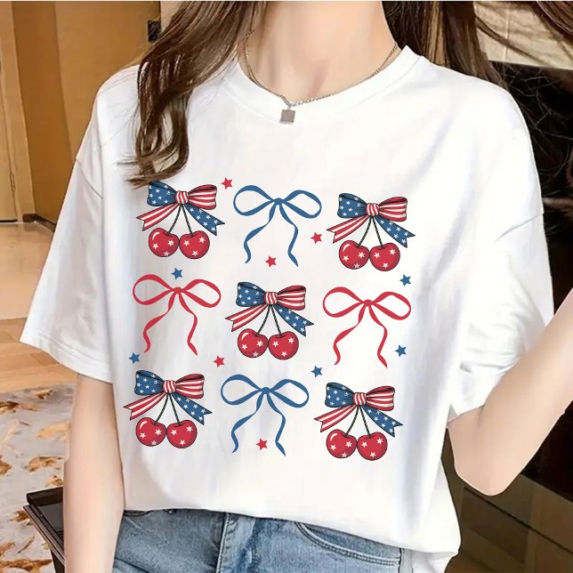 4. Juli Coquette Bow Shirt, Patriotic USA T-Shirt (4th of July shirt, coquette bow shirt, patriotic shirt, USA flag shirt, America shirt, birthday gift)