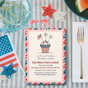 4. Juli Cupcake Feuerwerk Amerika 250. Jubiläum Einladung