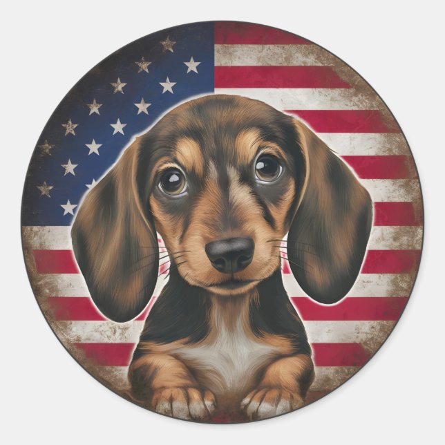 4. Juli Dackel des Unabhängigkeitstages Runder Aufkleber (Vorderseite)
