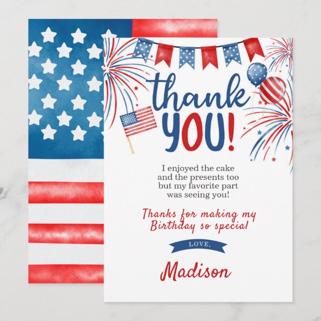 4. Juli Dankeschön Karte (Vorne/Hinten)