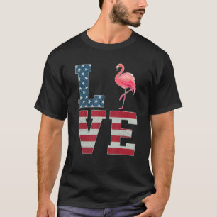 4. Juli Dekor Patriotische Liebe Flamingo American T-Shirt