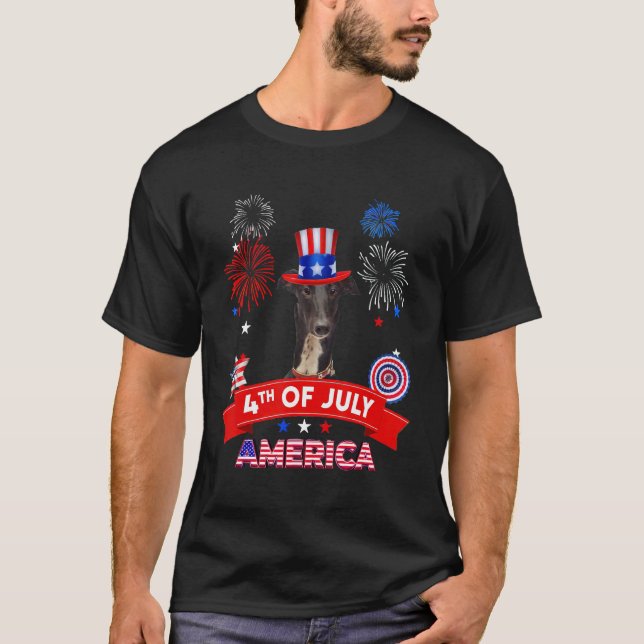 4. Juli Dekor Patriotische LIEBE Greyhound Dog USA T-Shirt (Vorderseite)