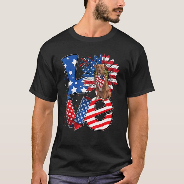 4. Juli Dekor Patriotische LIEBE Pitbull Dog USA F T-Shirt (Vorderseite)