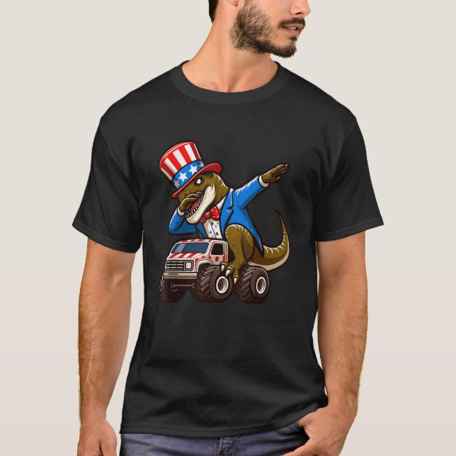 4. Juli Dinosaurier Monster Truck American Flag P T-Shirt (Vorderseite)
