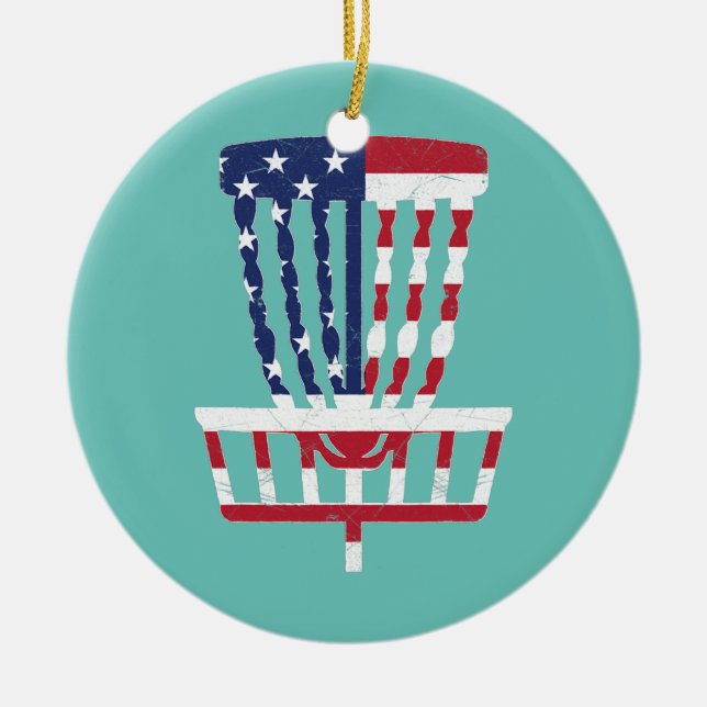 4. Juli Disc Golf Basket American USA Flagge Keramik Ornament (Vorne)