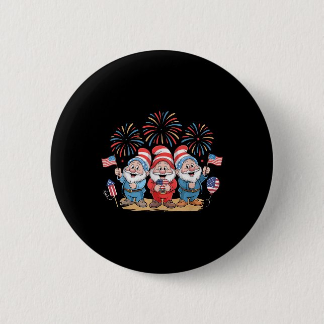 4. Juli drei Gnomes feiern US Independe Button (Vorderseite)