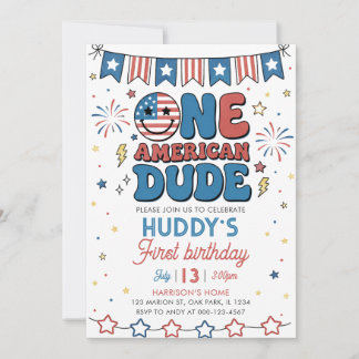 4. Juli Ein amerikanischer Typ Junge 1. Geburtstag Einladung