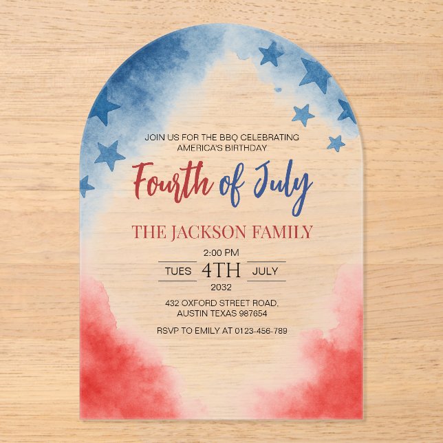 4. Juli Einfache moderne Akryllische Einladung (Vorderseite)