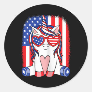 4. Juli-Einhorn-Amerikanische Flagge Patriotische Runder Aufkleber