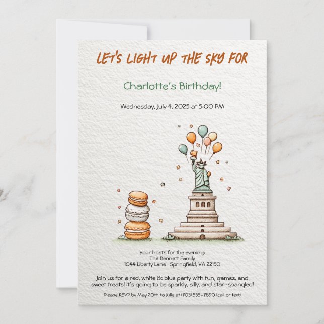 4. Juli Einladung - Niedliche Freiheit (Vorderseite)