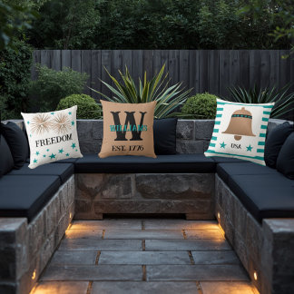 4. Juli Einzigartiges Rustikales Kupfer & Türkis Kissen