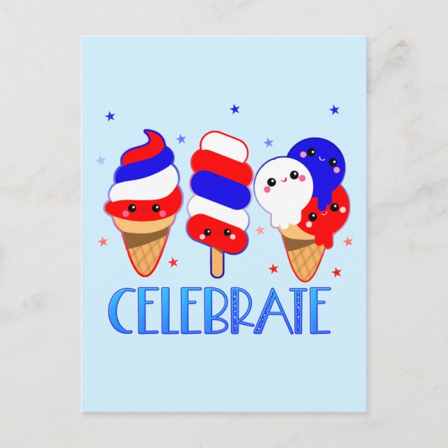 4. Juli Eiscreme feiert Unabhängigkeitstag Postkarte (Vorderseite)