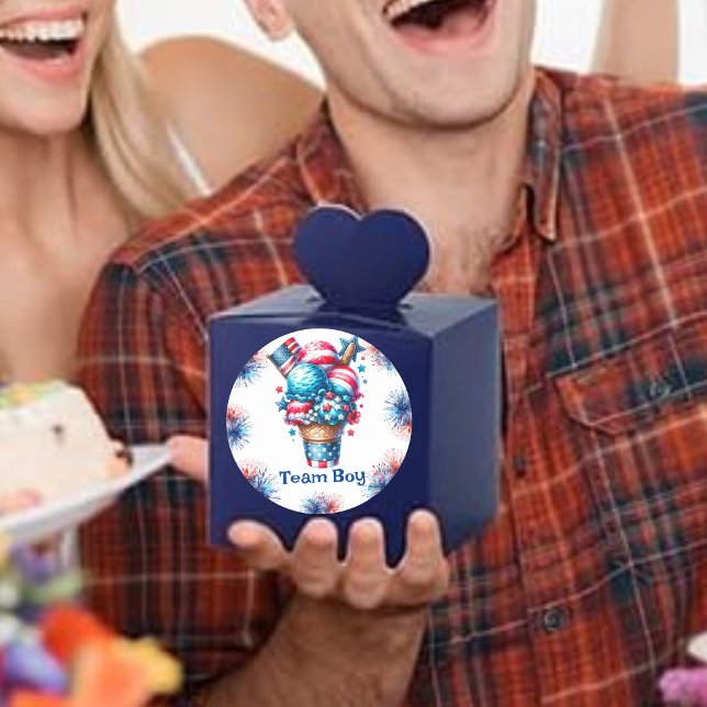 4. Juli Eiscreme Gender Reveal Team Boy Runder Aufkleber (Von Creator hochgeladen)