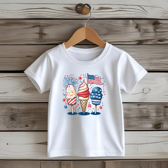 4. Juli Eiscreme USA Flag Kids T-Shirt (Von Creator hochgeladen)