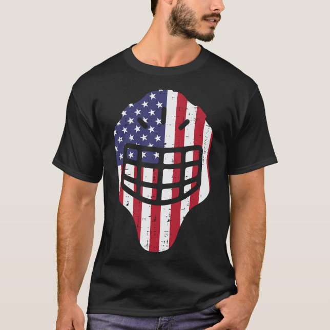 4. Juli Eishockey Helmet Amerika Flagge Amerika Bo T-Shirt (Vorderseite)