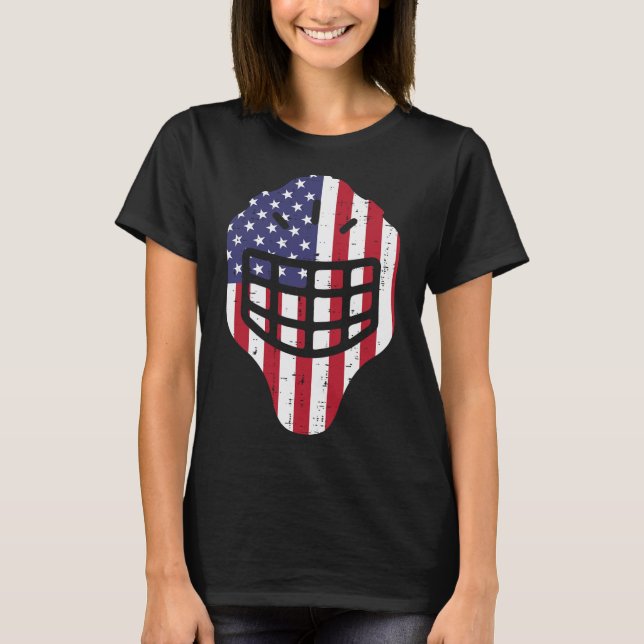 4. Juli Eishockey Helmet Amerika Flagge Amerika Bo T-Shirt (Vorderseite)