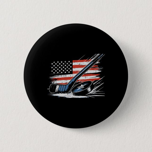 4. Juli Eishockey-Schläger Puck US-Flagge Männer J Button (Vorderseite)