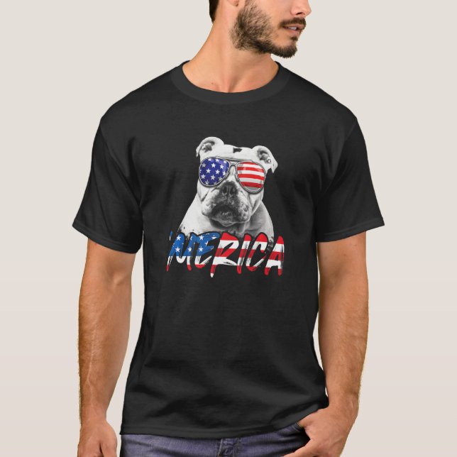 4. Juli English Bulldog American Flag Patrioti T-Shirt (Vorderseite)
