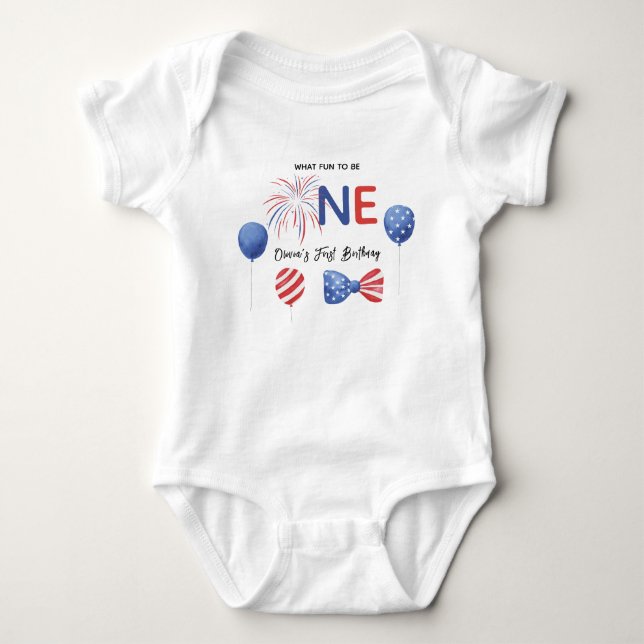 4. Juli Erste Geburtstagsfeier Baby Strampler (Vorderseite)