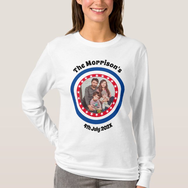 4. Juli Familienname Rot und Blau Foto T-Shirt (Vorderseite)