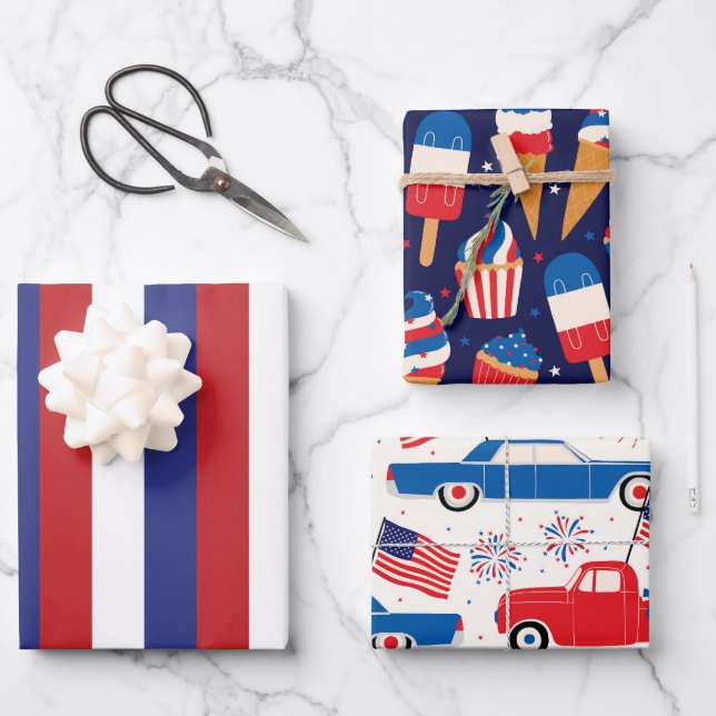 4. Juli-Feier Geschenkpapier Set (Vorderseite)