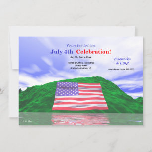 4. Juli Feier US-Flagge und Grüne Hügel Einladung