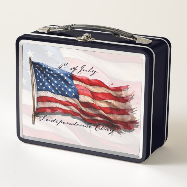 4. Juli - Feiern mit US-Flagge Metall Brotdose (Vorderseite)