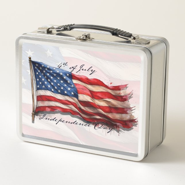 4. Juli - Feiern mit US-Flagge Metall Brotdose (Vorderseite)