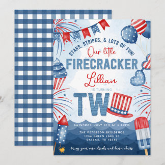 4. Juli Feuerwerk 2. Geburtstag Party Einladung