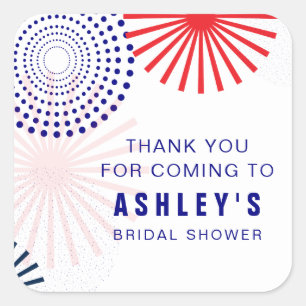 4. Juli Feuerwerk-Aufkleber für Geschenkanhänger Quadratischer Aufkleber