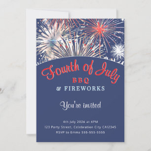 4. Juli Feuerwerk BBQ Rot Weiß Blau Party Einladung