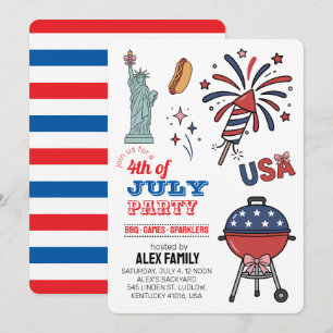 4. Juli Feuerwerk BBQ Sommerparty Einladung