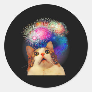 4. Juli Feuerwerk begeistert Cat Runder Aufkleber