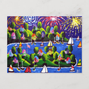 4. Juli Feuerwerk Folk Art Postkarte