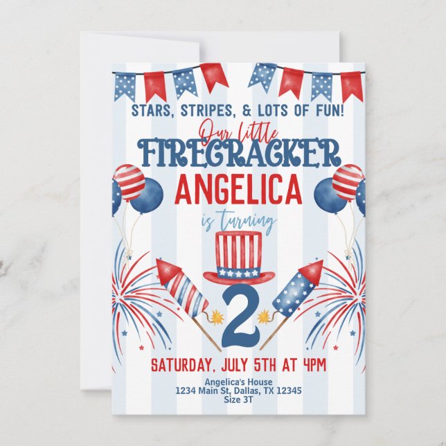 4. Juli Feuerwerk Geburtstagsparty Einladung (Vorderseite)