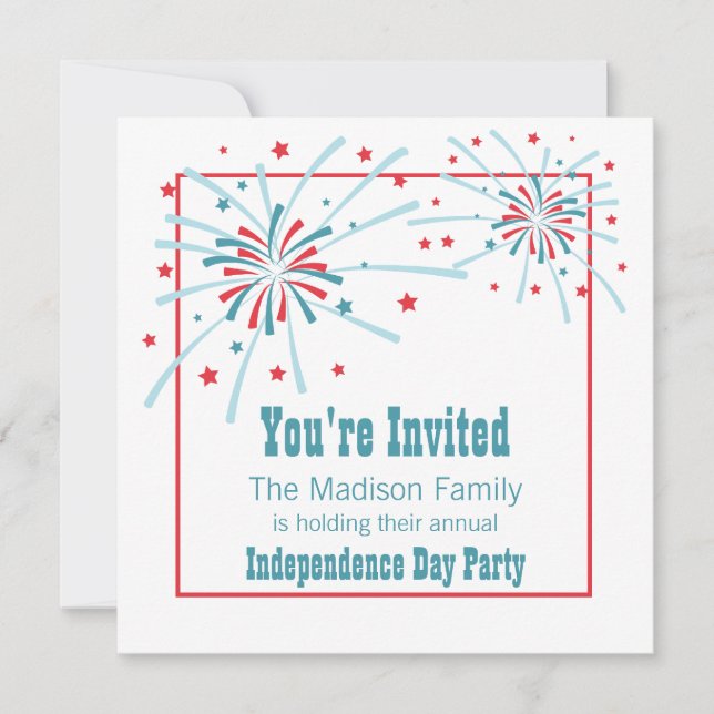 4. Juli Feuerwerk Party Einladung (Vorderseite)