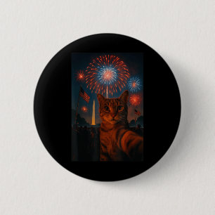 4. Juli Feuerwerk Patriotic Funny Cat Selfie Button