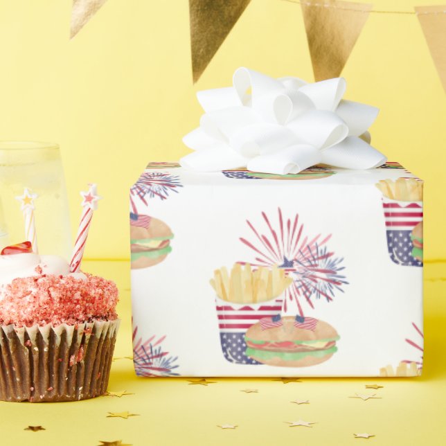 4. Juli Feuerwerk Patriotische Stars Streifen Part Geschenkpapier (Geburtstagsparty)