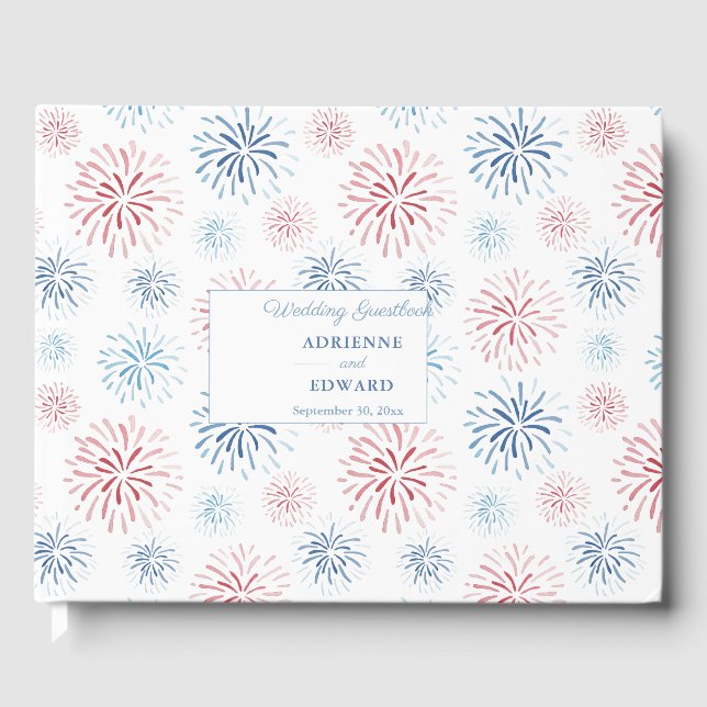 4. Juli Feuerwerk Red White Blue Hochzeit Gästebuch (Vorderseite)
