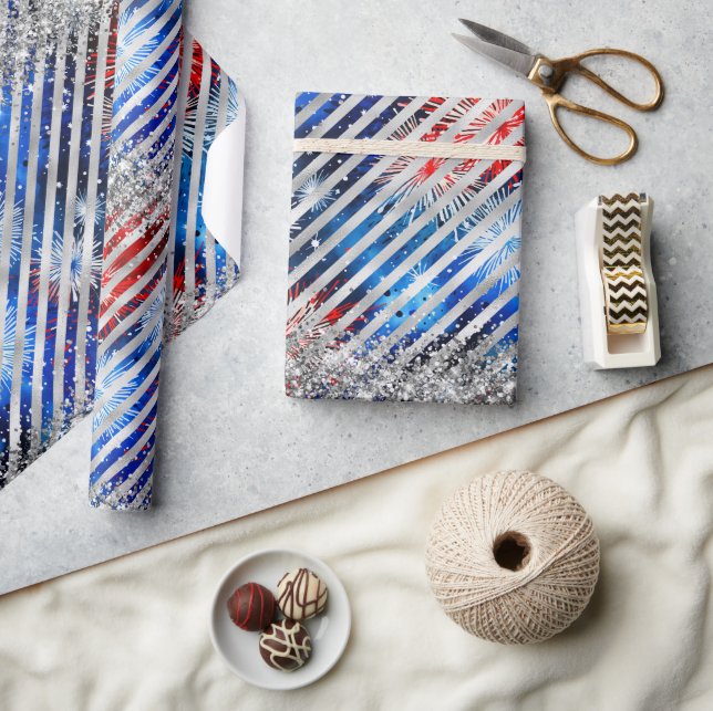 4. Juli Feuerwerk Silberner Glitzer Unabhängigkeit Geschenkpapier (Kunsthandwerk)