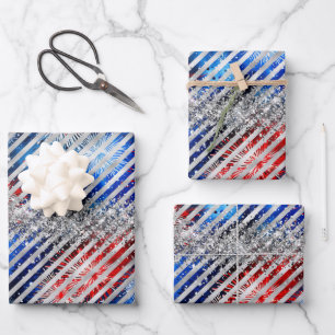 4. Juli Feuerwerk Silberner Glitzer Unabhängigkeit Geschenkpapier Set