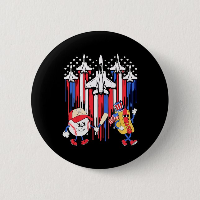 4. Juli Fighter Jet Flugzeug US Flagge Baseball Button (Vorderseite)
