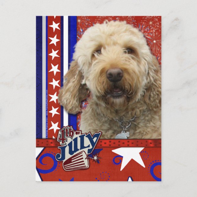 4. Juli Firecracker - Golden Doodle Postkarte (Vorderseite)