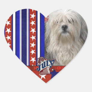 4. Juli Firecracker - Lowchen Herz-Aufkleber