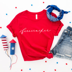 4. Juli Firecracker Minimalistisches White Script T-Shirt