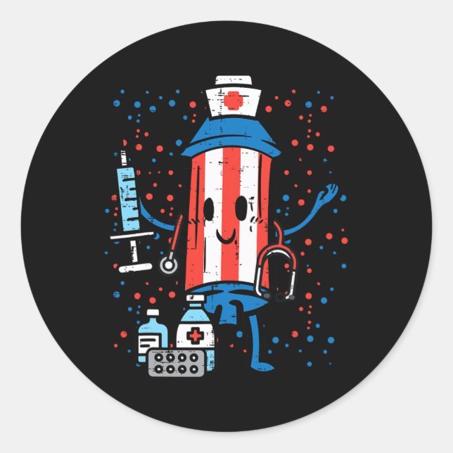 4. Juli Firecracker Nurse Funny America Scrub Runder Aufkleber (Vorderseite)