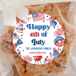 4. Juli Fireworks America Flag GRILLEN Party Runder Aufkleber